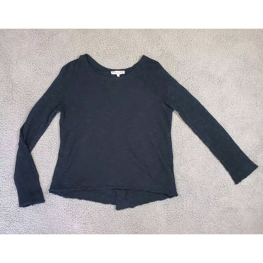 White + Warren Raw Edge Raglan Long Sleeve Top Womens Small Black‎ Knit Aritzia
